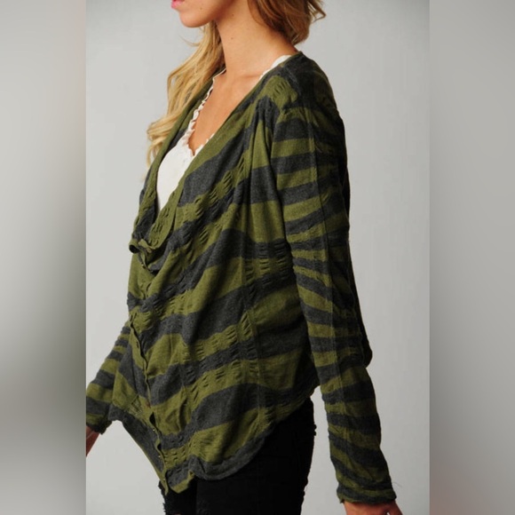 Free People | Blue & Gray Striped Ruched Cardigan - Picture 2 of 11